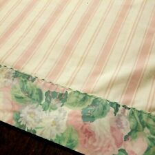 Vtg 80's Full Flat Sheet PINK STRIPES Floral Rose 50/50 Cotton Double Westpoint picture