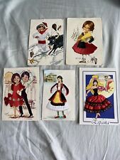 5 Vintage Spanish Postcards With Real Fabric Dresses picture