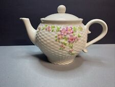 Vintage Antique Teleflora 1985 Ceramic Flora Basket Weave Tea Pot  & Locking Lid picture