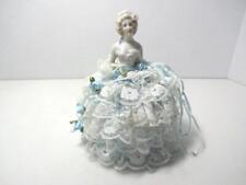 RARE ANTIQUE GERMAN #2814 PORCELAIN PIN CUSHION DOLL W/CUSHION OF LACE & RIBBONS picture