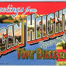 c1940s Logan Heights, Fort Bliss TX Greetings WWII Army Base Linen Postcard A114 picture