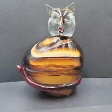 Murano Style Art Glass Cat Figurine Glass Swirl Decor Red Brown Heavy 8