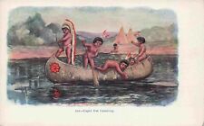 HM Pollock Cupid Out Canoeing Native American Unused Undivided Back Postcard picture