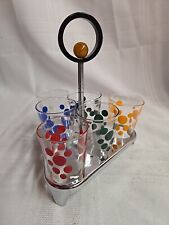 Vintage Glass Art Deco Shot Or Cordial Glass Caddy Set Of 6 Shot Glasses Dots picture