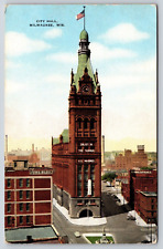 Milwaukee WI-Wisconsin, City Hall Building, Clock Tower Antique Vintage Postcard picture