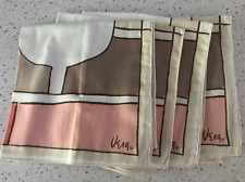Vera Neumann Print Cotton Cloth Napkin Set of 4 Leaf Block Peach Tan Vintage MCM picture