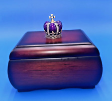 Rare Unique Mahogany Style Box With Purple Bejeweled Crown, Estate Piece, Nice picture