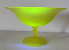 Tiffin Canary Yellow Footed Bowl Twisted Stem Vaseline UV Glow Vintage 4.75” H picture