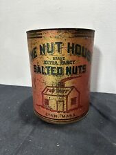 Rare ANTIQUE MASS USA The Nut House BRAND SALTED PEANUTS TIN CAN  LITHO picture