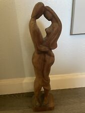 Erotic Wooden Couple Statue 16”  Tall Art Anniversary Gift Mermaids Unique Love picture
