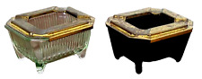 Chase Uranium Vaseline Green Glass Brass Metal Slide Desk Ashtray Art Deco Vtg picture