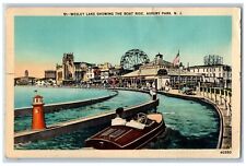 Asbury Park New Jersey NJ Postcard Wesley Lake Showing Boat Ride c1940 Antique picture