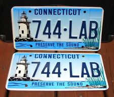 1999 Connecticut LIGHTHOUSE License Plate PAIR w/Stickers MINT  COND. # 744 LAB picture
