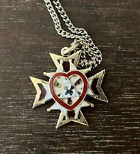 Vintage Enamel Maltese Faith Hope Charity Christian Cross Pendant Necklace 24