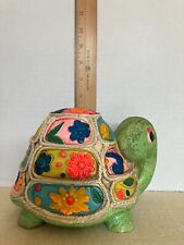 Vintage RARE Chalkware Flower Power Turtle Bank w/stopper picture