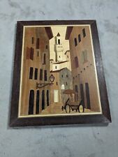 Vintage Wood Inlaid Wall Art Picture Of Buildings 8.5