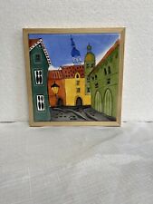 Hand Painted Tile Made In Estonia Cityscape New In Plastic 6”x6” picture