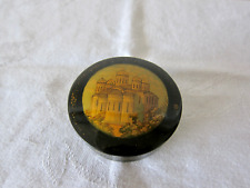 Vintage Miniature Black Lacquer Russian Basilica Round Trinket Box - 2 1/4 in. picture