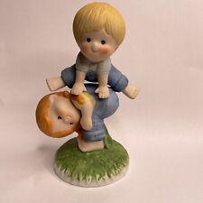 Vintage 1981's Enesco Country Cousins Boy and Girl Playing Leap Frog 4.5