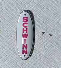 Genuine Schwinn Approved Bicycle Head Badge/Name Plate * WHITE w PINK MADE USA picture