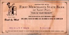c1929 First Merchants State Bank St Paul Minnesota MN Receipt Check Ephemera picture