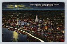 Memphis TN-Tennessee Mississippi River & Drive Moonlight, Vintage c1949 Postcard picture