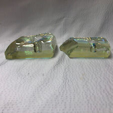 RARE Pair Of Iridescent Yellow Glass Candlestick Holders SIGNED ~ France ~ picture
