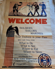 WWI 1918 WELCOME ALL SERVICE MEN POSTER NEW YORK WAR CAMP COMMUNITY SERVICE picture