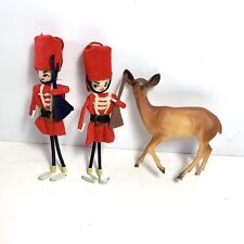 Vintage Christmas Ornaments Felt Soldiers 6” Japan Hard Plastic Deer 5” EUC picture