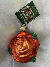 OWC Old World Christmas Blown Glass Orange Rose Ornament with Tag picture