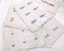 Vintage Handmade Cottagecore Embroidered Linen Placemats 5pc picture