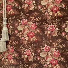 Antique French Floral Block Printed Cotton Fabric 19th Century Rare Brown Ground picture
