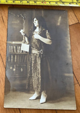 VTG.RPPC-early 1900’s, young woman in period costume with Curly Hanging Hair picture
