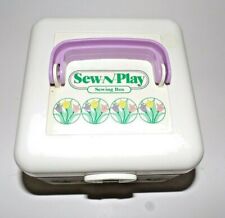 Vtg Sew-n-Play Sewing Box White Purple Tulip Design Tape Thread Toy Scissors  picture