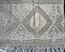 Beautiful French Vintage Hand embroidered Fireplace mantle w bobbin lace inserts picture