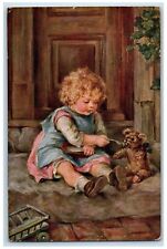 1912 Little Girl Curly Hair Feed Doll Toy Germany Posted Antique Postcard picture