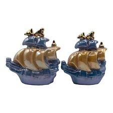 Vintage Japan Lusterware Miniature ￼Ships Boats Salt and Pepper Shakers ￼￼ picture