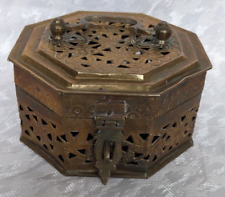 Pierced Brass Cricket Potpourri Box Octagon Floral Design picture