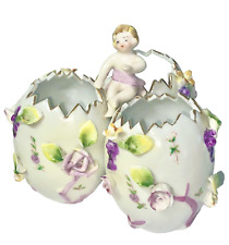 Violet Flower Triple Hatched Egg Porcelain Angel, Cherub, Romantic, Beautiful picture