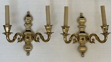 Vintage Pair Brass Georgian Style Wall Sconce Sconces Double Arm picture