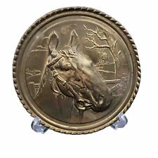 Vtg Horse Hammered Copper Wall Plaque Round Embossed Bronze Horse Head England picture