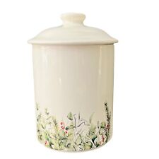 Upcycled White Ceramic Christmas Cookie Jar Canister & Lid w Holly Transfer 8.5