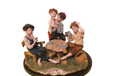 Capodimonte Style Figurine 4 Boys Playing Cards Large Heavy Piece On Wood Base  picture