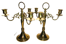 2 Vintage Heavy Brass 3 Candle Candelabras ~ Pair 11” Candlestick Holders ~ USA picture