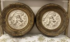 Pair Of Vintage Italian Cherub Bisque Ornately Framed Plaques picture