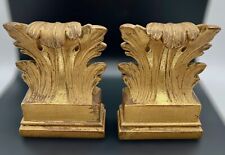 BORGHESE FLORENTINE LEAF SCROLL Neoclassical GOLD Vintage Pair of BOOKENDS SET picture