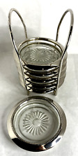 Vintage International Silver Co -6 Silver-plated & Glass Coasters w/Holder RARE picture