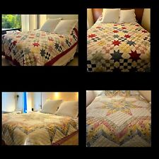 Vintage Quilt 7 Point Double Sided Hand Stitched Queen Excellant Condition  picture