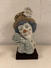 Lladro 5542 Porcelain Figurine Melancholy Clown Head Bust w/ Wood Stand picture