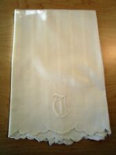 Vintage White Huck hand towel Embroidered Monogram scalloped edges picture